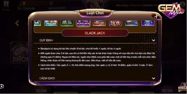 Luật chơi Blackjack GemWin